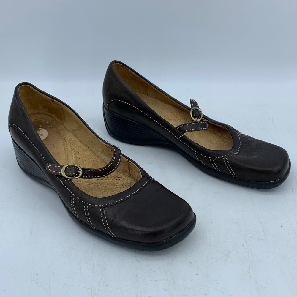 Y2K Twee Dark Academia Librarian Leather Mary Jane Wedge Heels Square Toe Sz 7